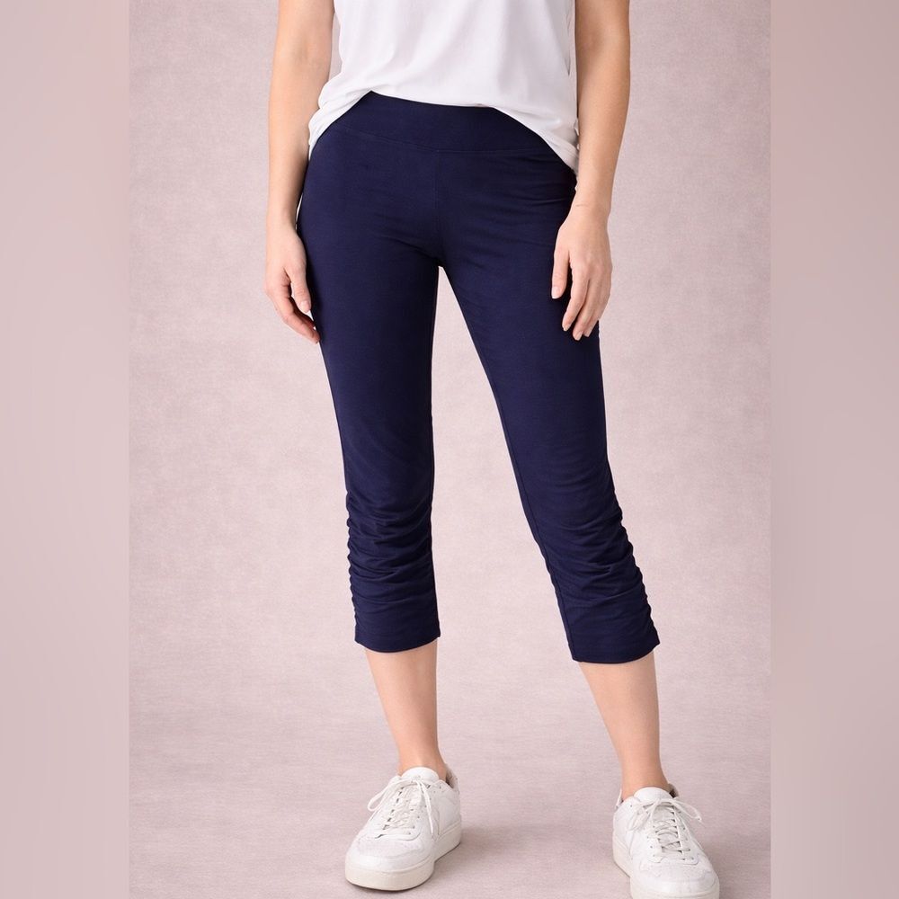Wearables Navy Ruched Leggings Crop Pants Stretch Pull On Women Size XS